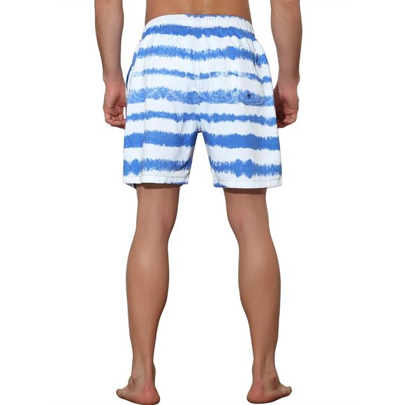 Men's Tie-dyed Pattern Elastic Waist Summer Swimming Shorts Blue - Picture 3 of 5